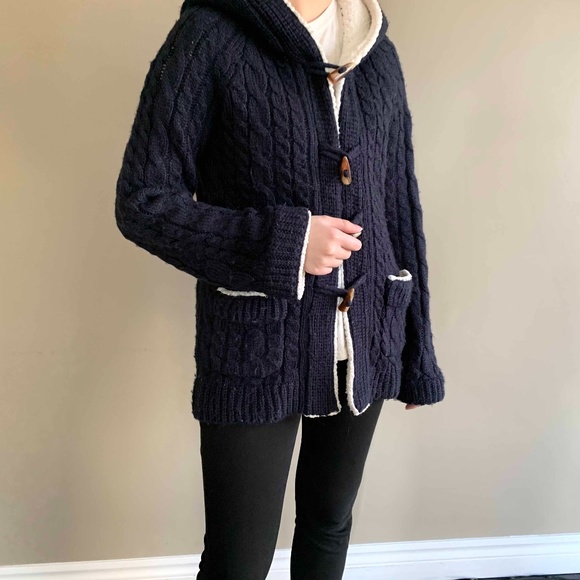Zara Knitwear navy blue sweater with hoodie - Picture 1 of 5